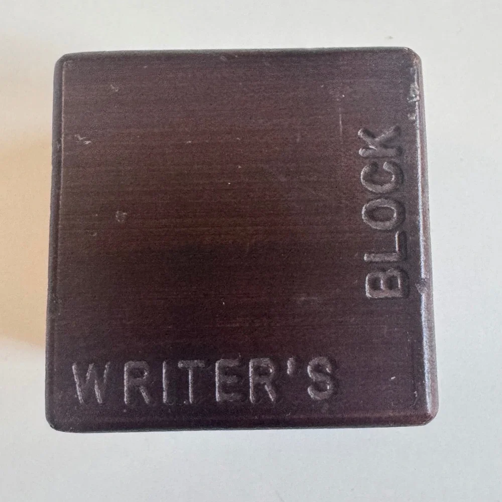 Vintage 1984 Lindh Writers Block Wood Cube Novelty Desk Paperweight 2.5 Inch